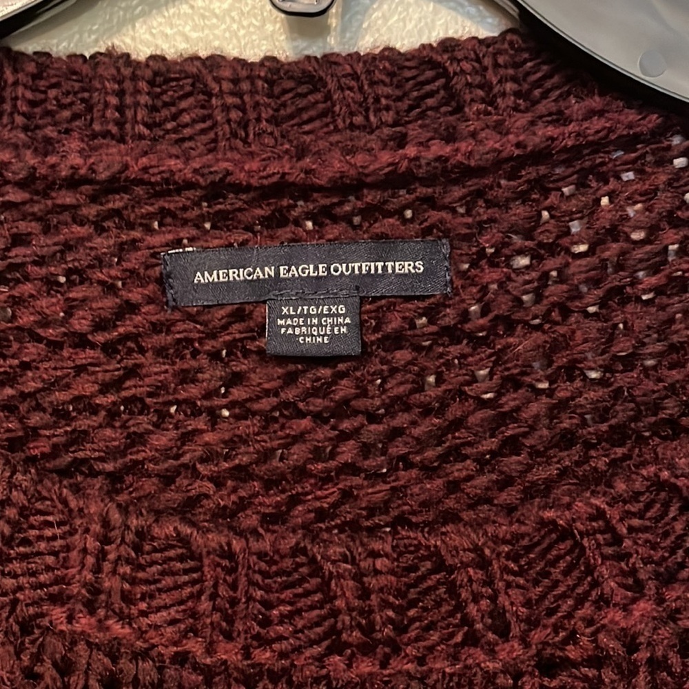 AMERICAN EAGLE Knitted Sweater Maroon Drop Shoulder Womens Size XL - Picture 3 of 7
